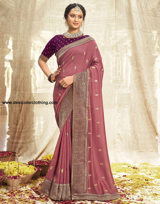 Pink Embroidery Banarasi Silk Saree
