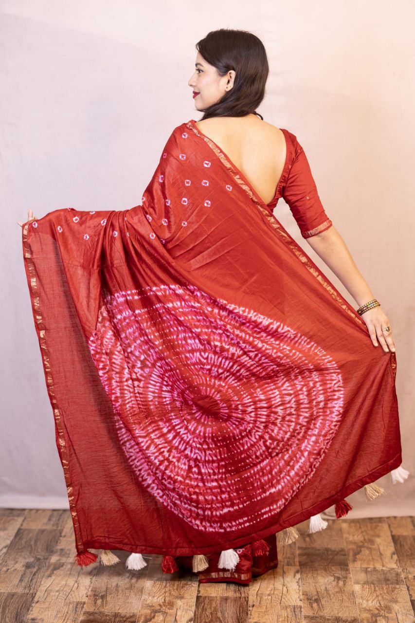 Product Image - Exquisite Pure Chanderi Hand Tie-Dye Bandhani Saree