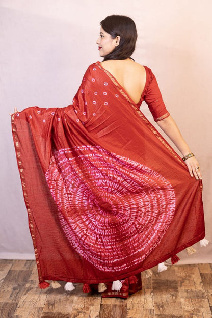 Product Image - Exquisite Pure Chanderi Hand Tie-Dye Bandhani Saree