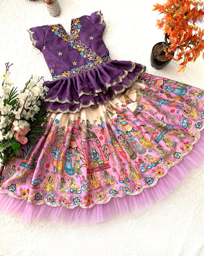 Product Image - Trending Kalam Kari Printed & Embroidered Lehenga Blouse for Kids