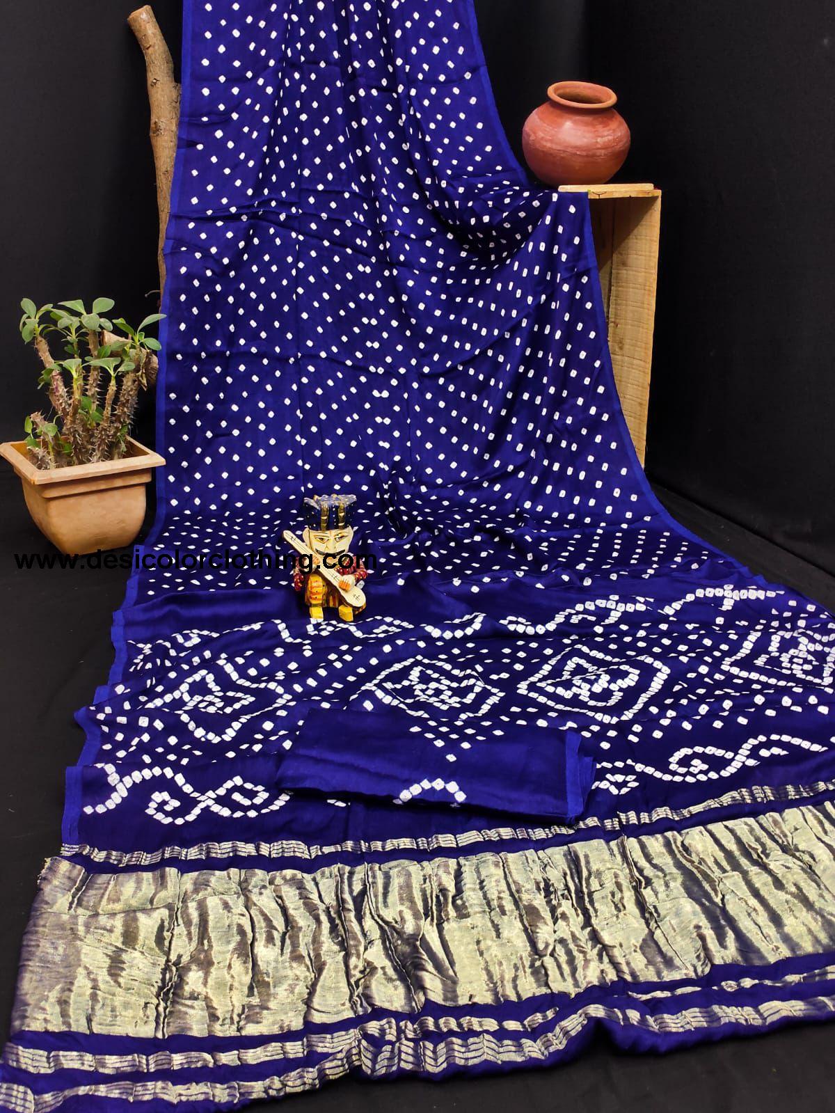 Gajji Silk Pallu Lagdi Patta Saree with Hand Block Print