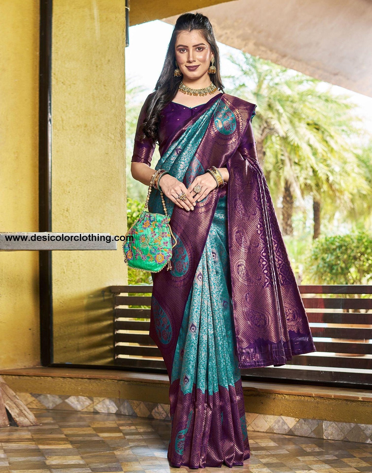 Rama Green Jacquard Silk Saree