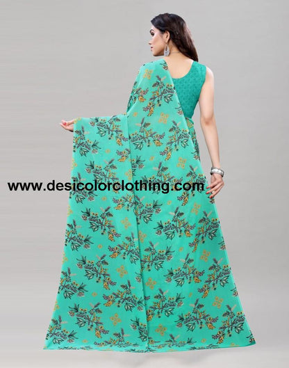 Elegant Turquoise Green Printed Saree | 1955S343