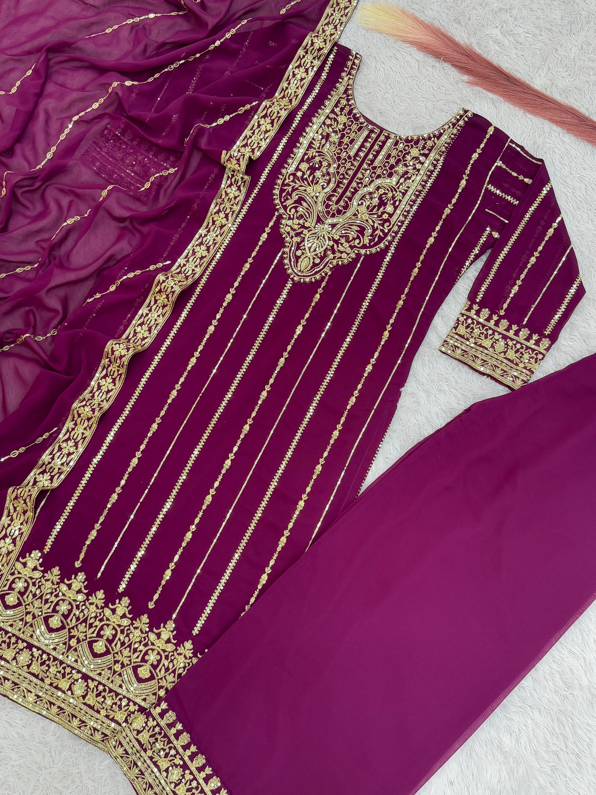 Product Image - Elegant 3 Piece Long Kurti Set with Palazzo and Dupatta - Designer Ethnic Wear