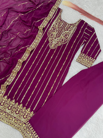 Product Image - Elegant 3 Piece Long Kurti Set with Palazzo and Dupatta - Designer Ethnic Wear