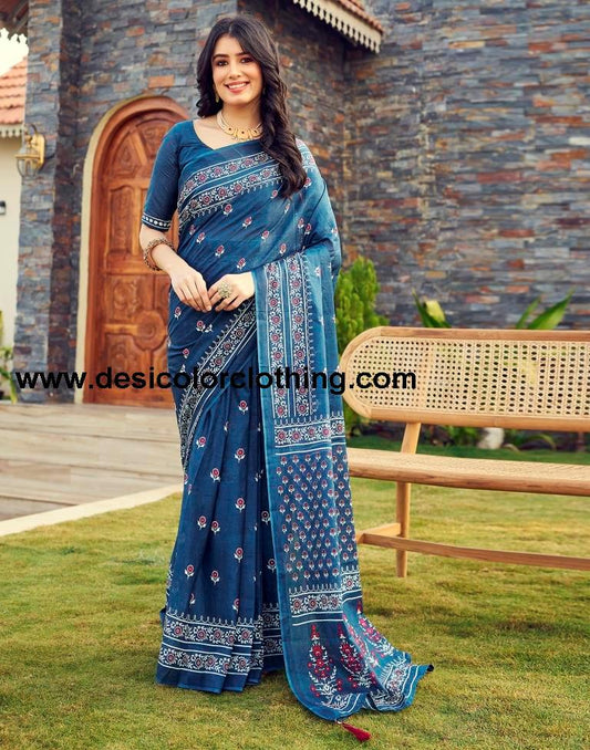Rama Blue Cotton Printed Ready To Wear