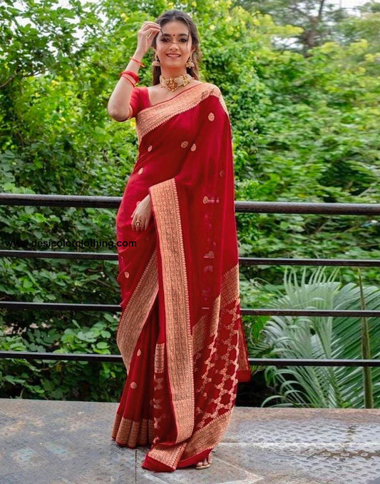 Red Jacquard Silk Saree
