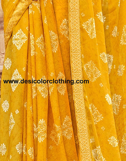 Yellow Chiffon Printed Saree