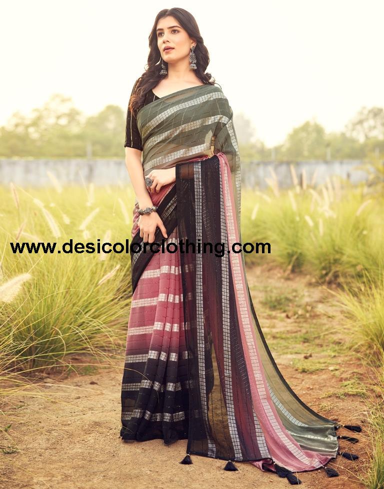 Black Georgette Plain Saree