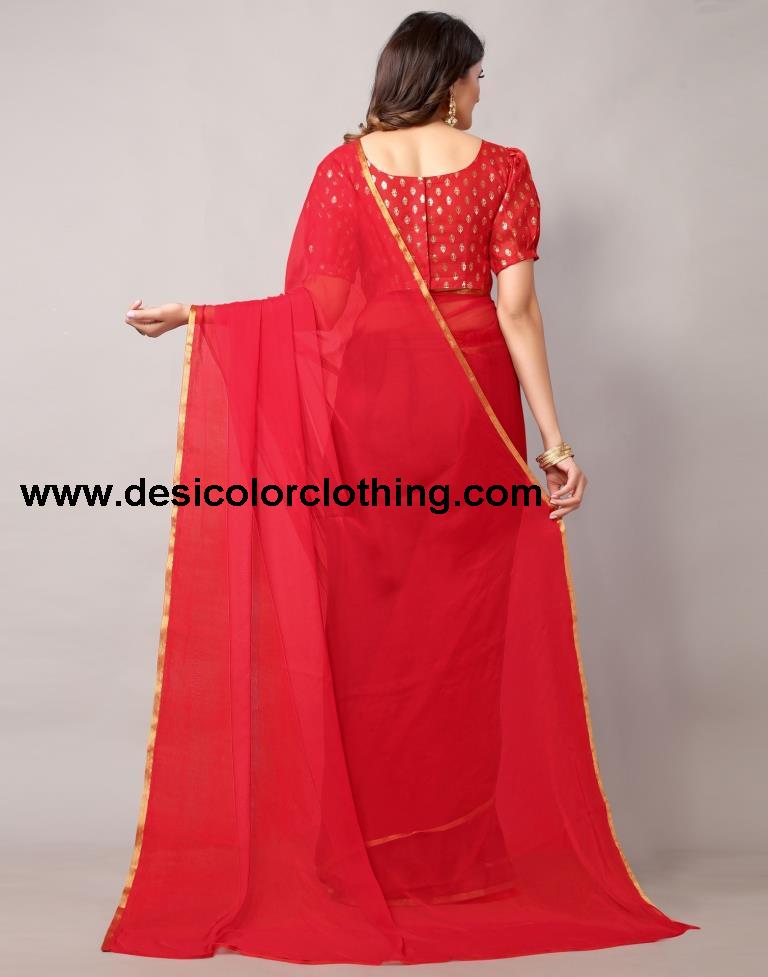 Red Chiffon Saree