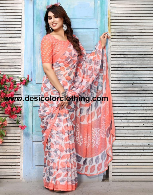 Rose Pink Chiffon Printed Saree