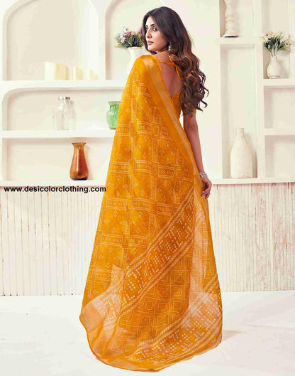 Yellow Cotton Printed Saree