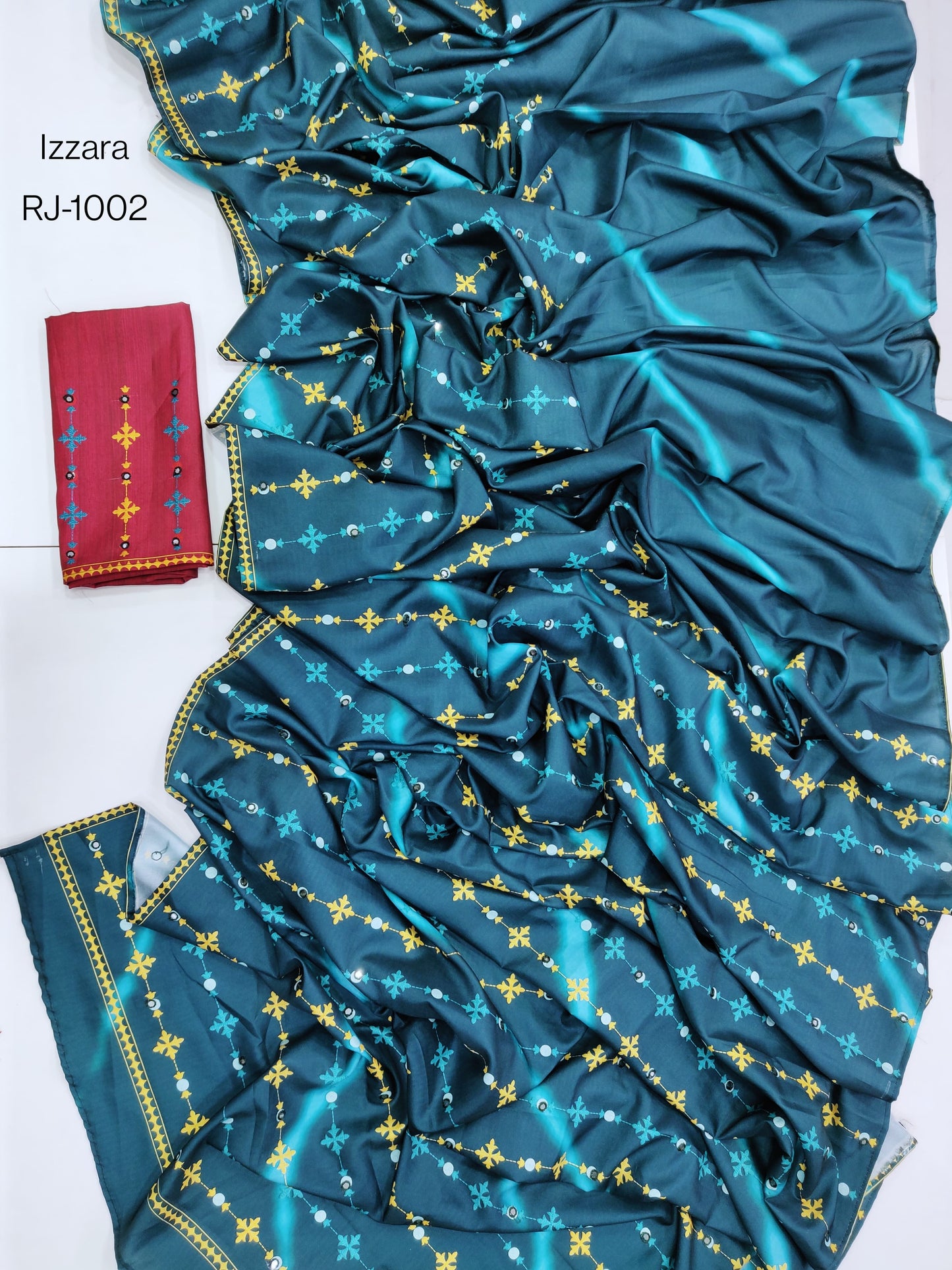 Product Image - Izzara Designer Saree - Soft Tusser with Leheriya Digital Print & Tikky Work