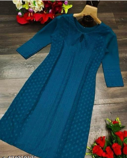 A blue georgette kurta with floral embroidery