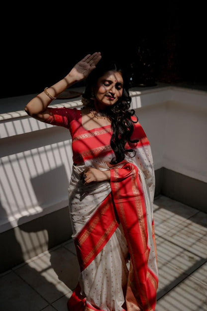 Product Image - Elegant Designer White to Red & Black to Red Soft Silk Saree with Bentex Border