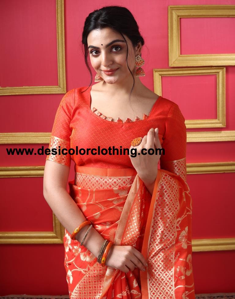 Orange Silk Plain Saree