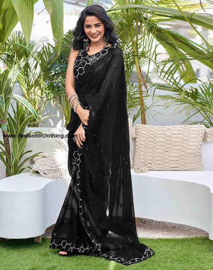Black Georgette Sequence Saree