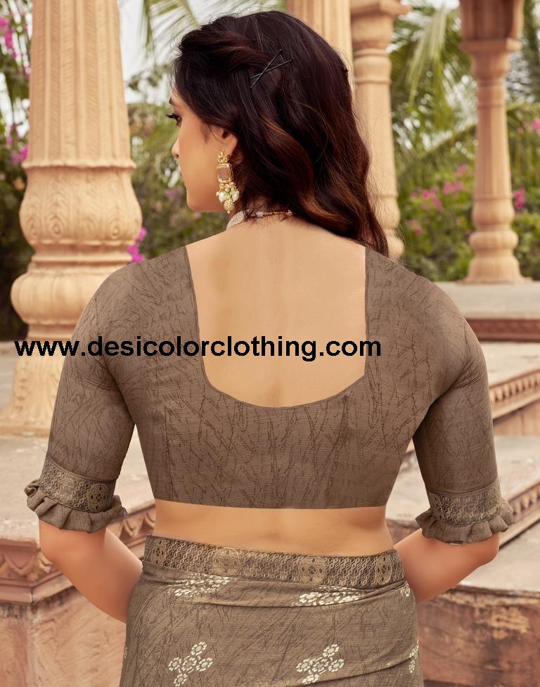 Brown Chiffon Printed Saree