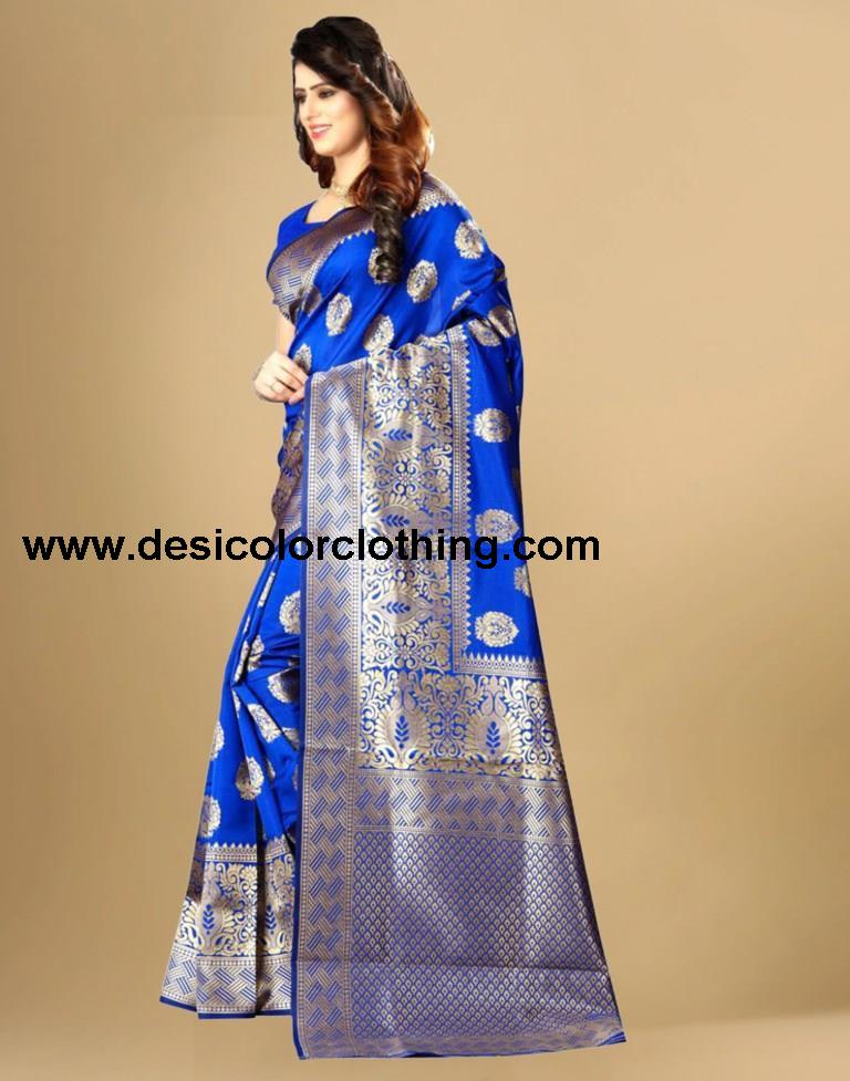 Blue Jacquard Banarasi Silk Saree