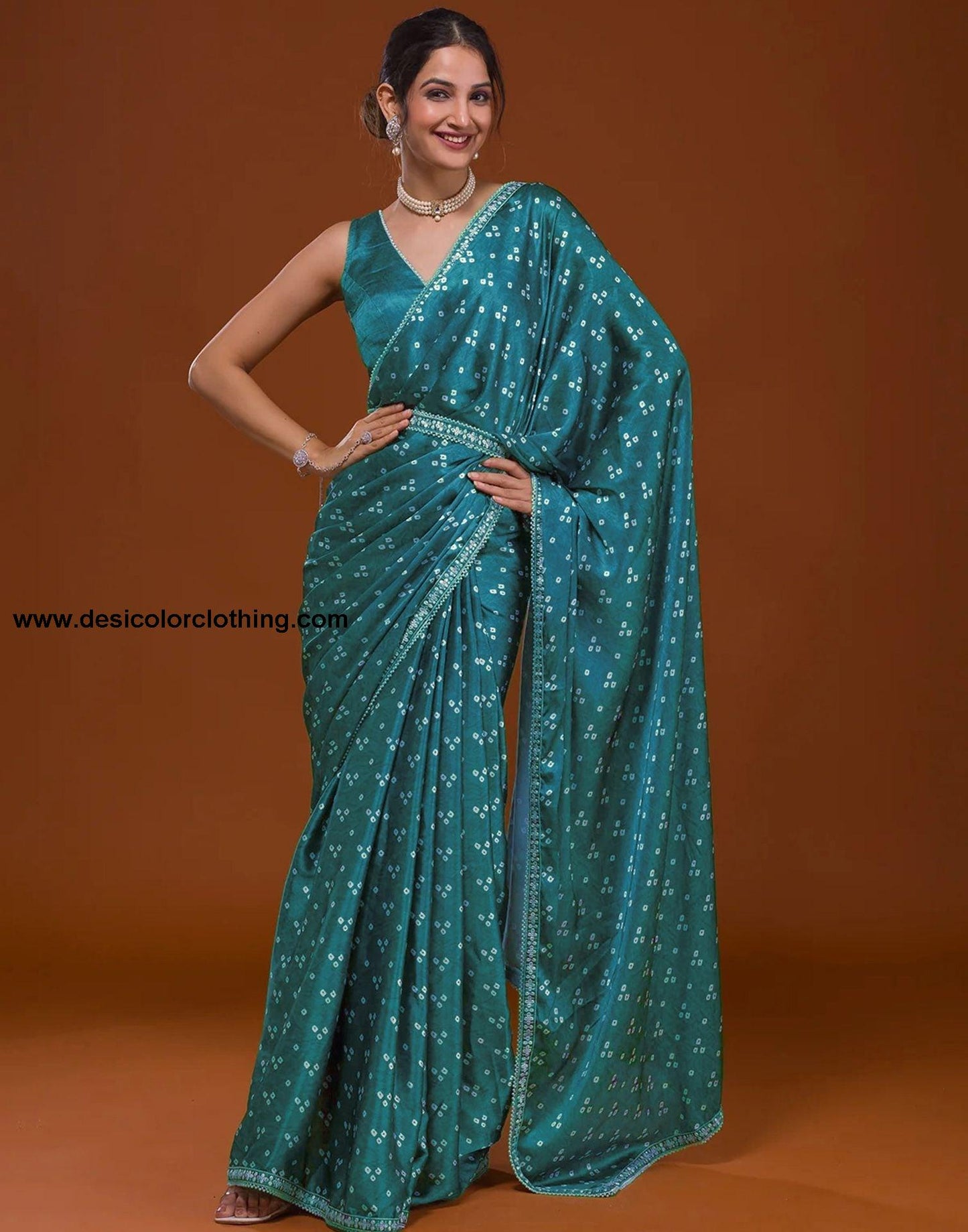 Rama Green Silk Bandhani Saree