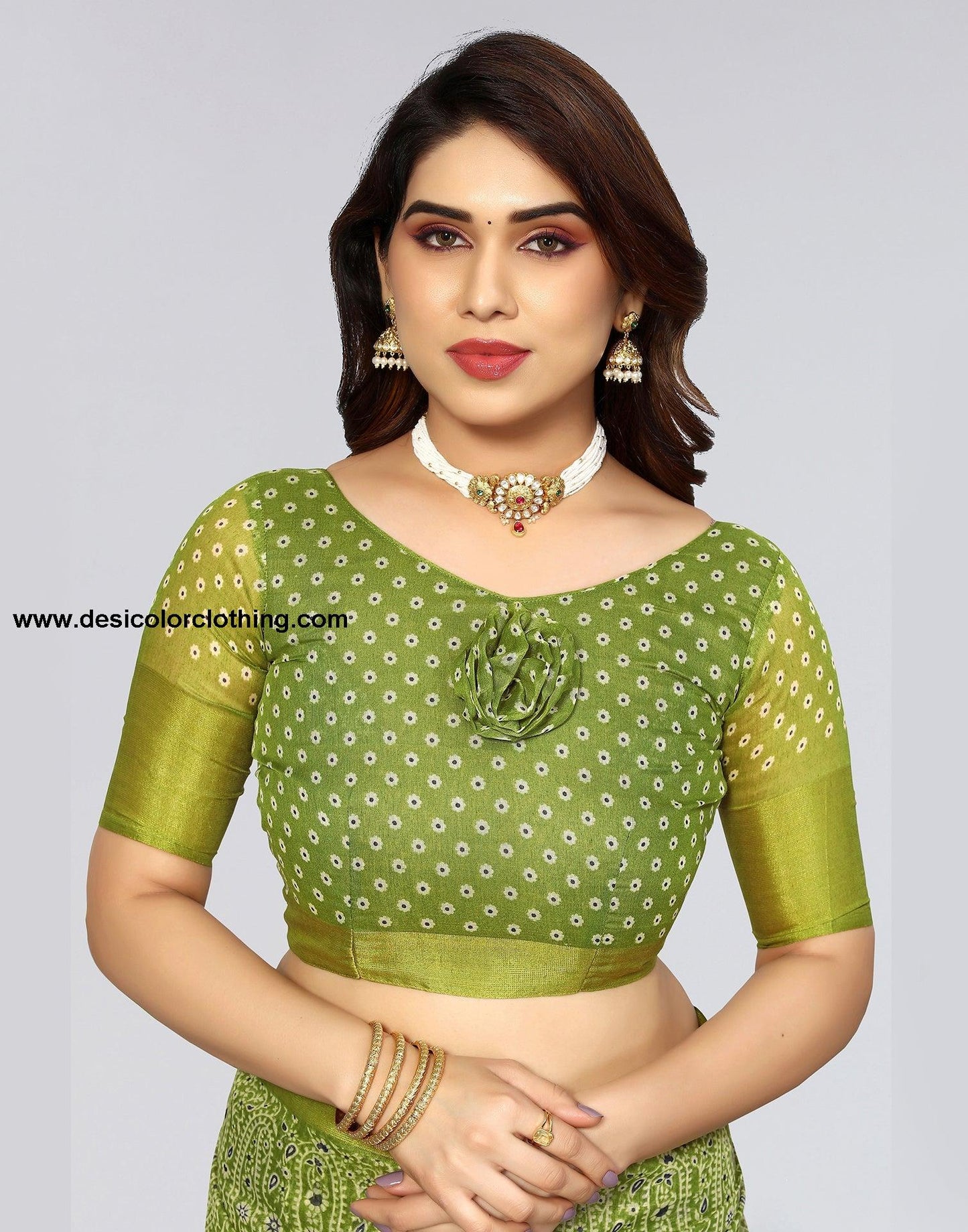 Parrot Green Cotton Printed Saree