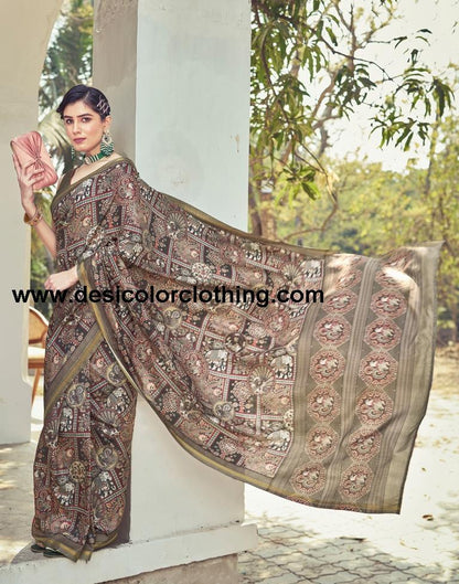 Brown Silk Printed Ready To Wear