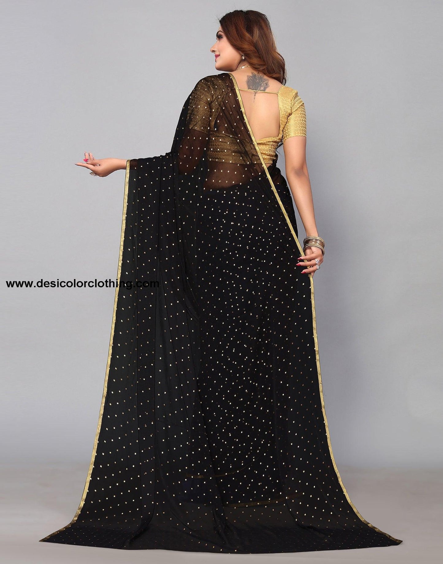 Black Chiffon Plain Saree