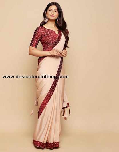 Beige Banarasi Chiffon Saree