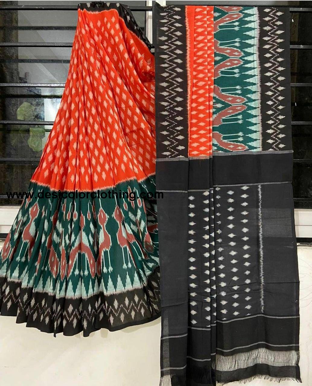 Soft Linen Cotton Saree with Ikkat Digital Print and Contrast Pallu