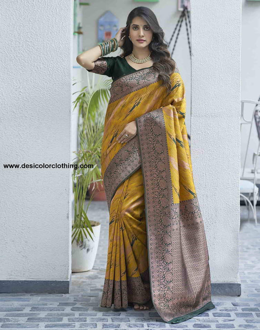Yellow Banarasi Silk Woven Saree