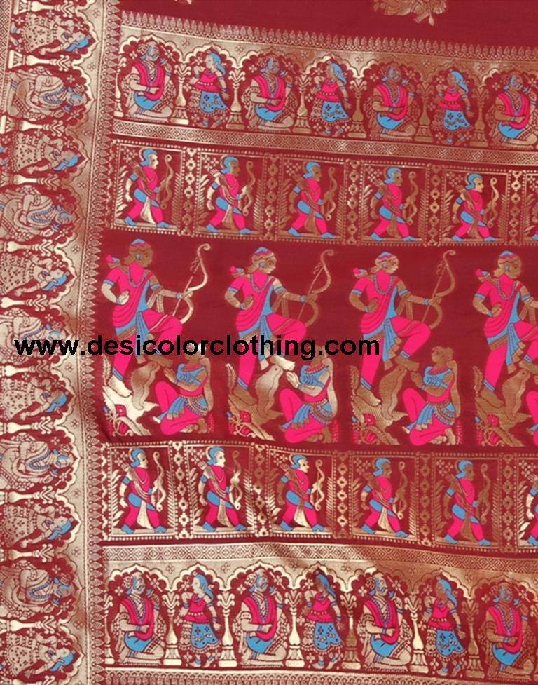 Red Paithani Silk Plain Saree