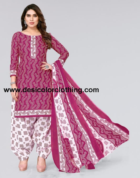 Pink Printed Cotton Unstitched Salwar Suit Material