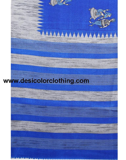 Royal Blue Coloured Khadi Silk Printed Casual saree