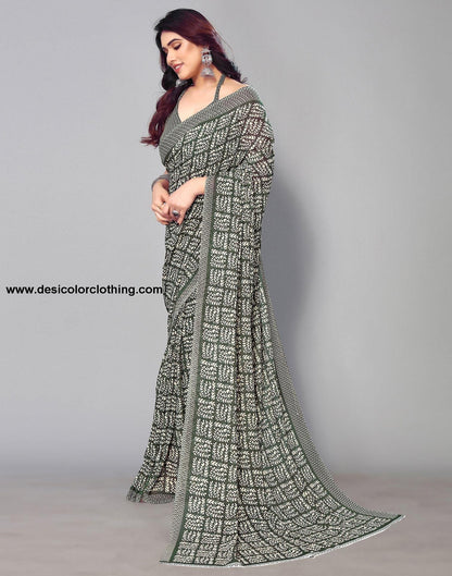 Dark Green Printed Saree
