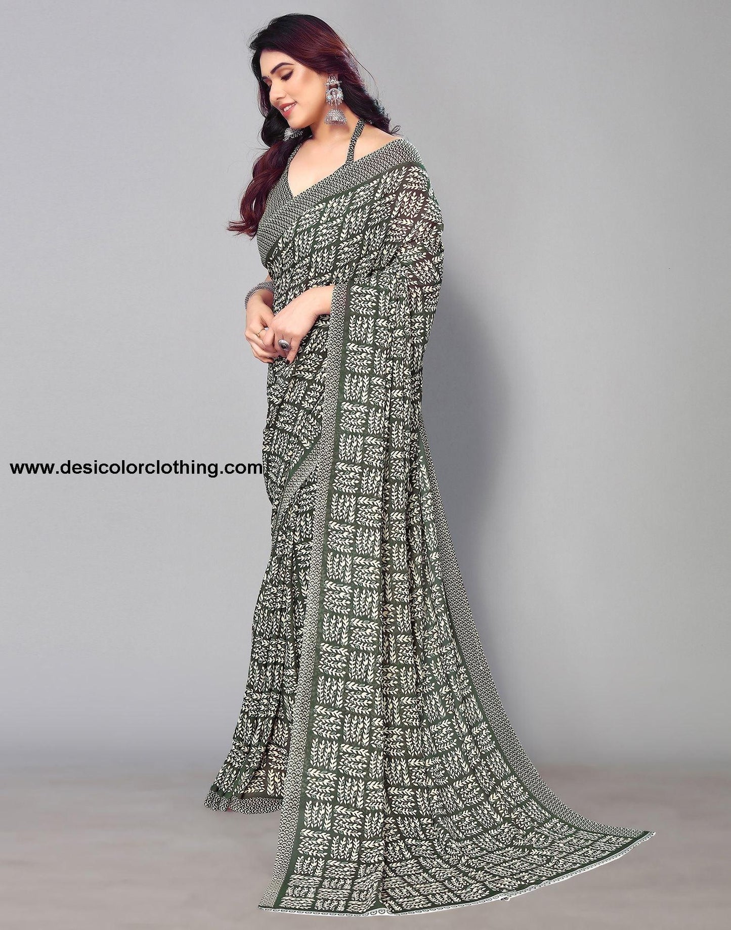 Dark Green Printed Saree