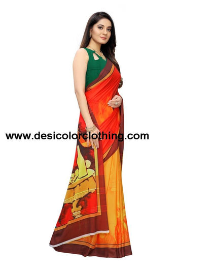 Red Coloured Georgette Digital Printed Casual saree