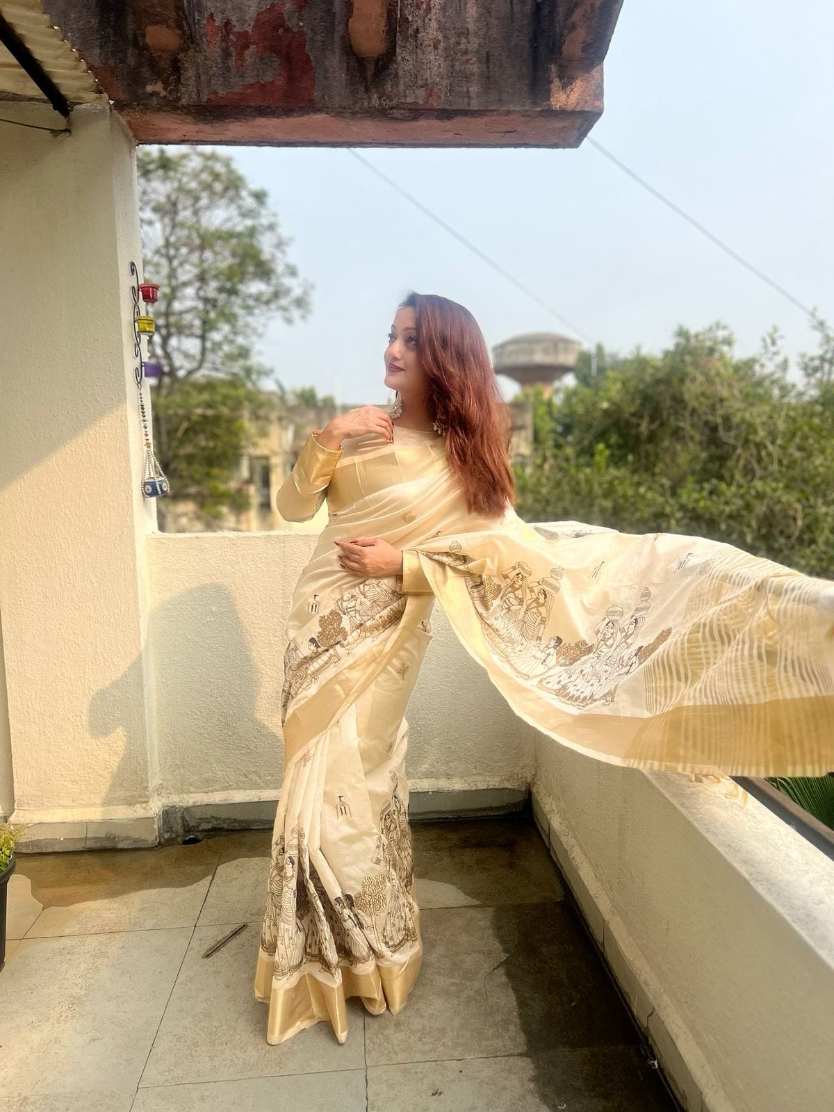 Product Image - Soft Tussar Silk Designer Saree with Kalamkari Embroidery - Festive & Wedding Wear