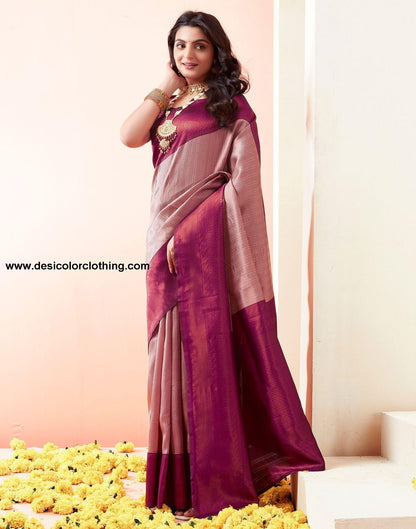 Wine Jacquard Silk Saree