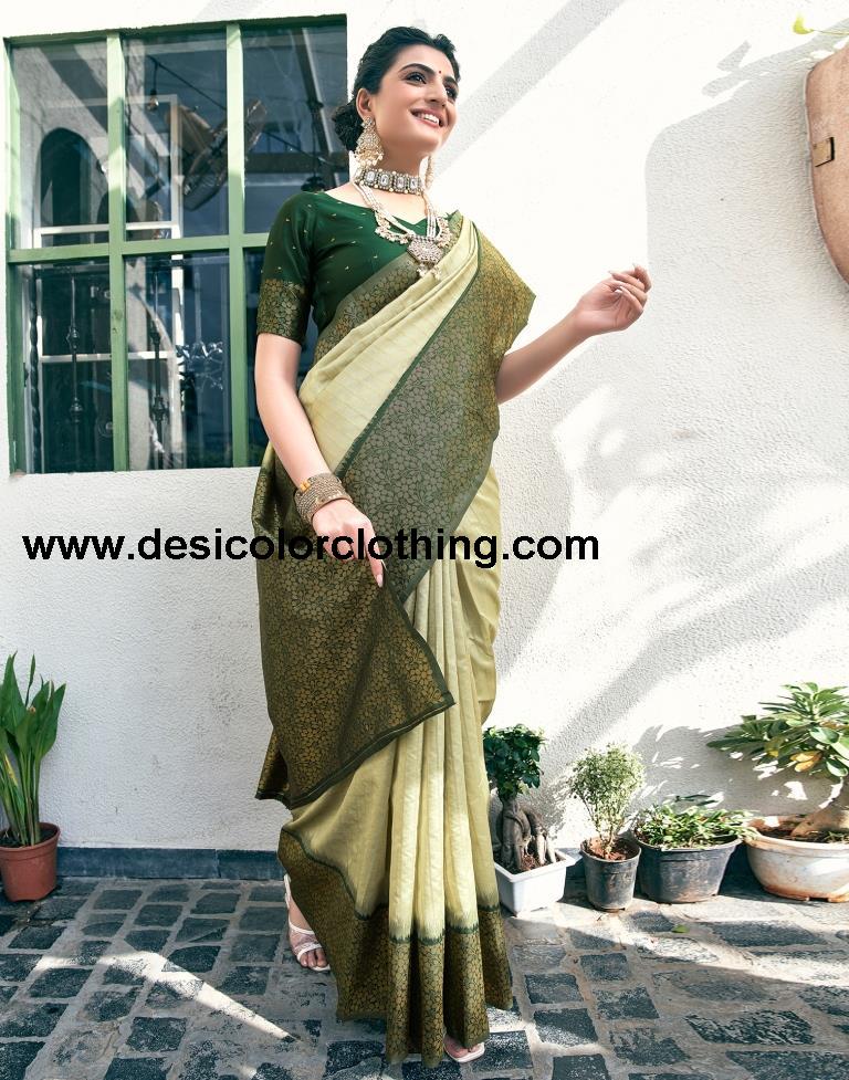 Dusty Green Silk Woven Sarees