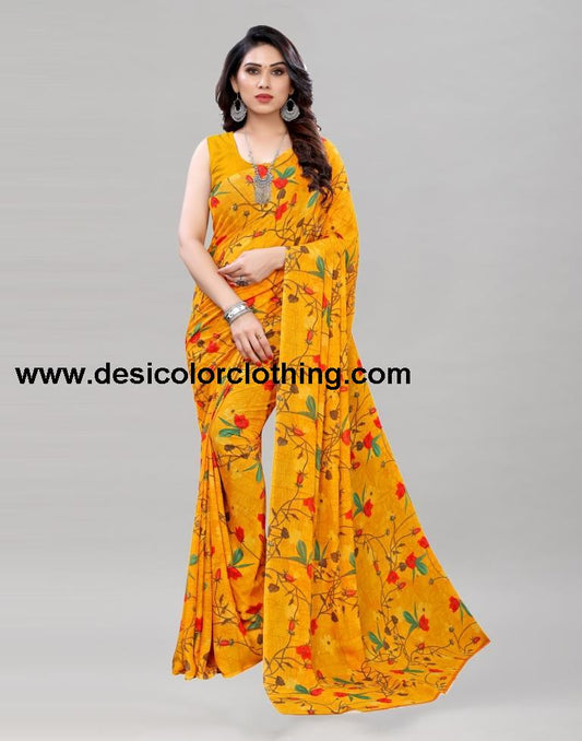 Definitive Turmeric Yellow Printed Saree | 1955S349
