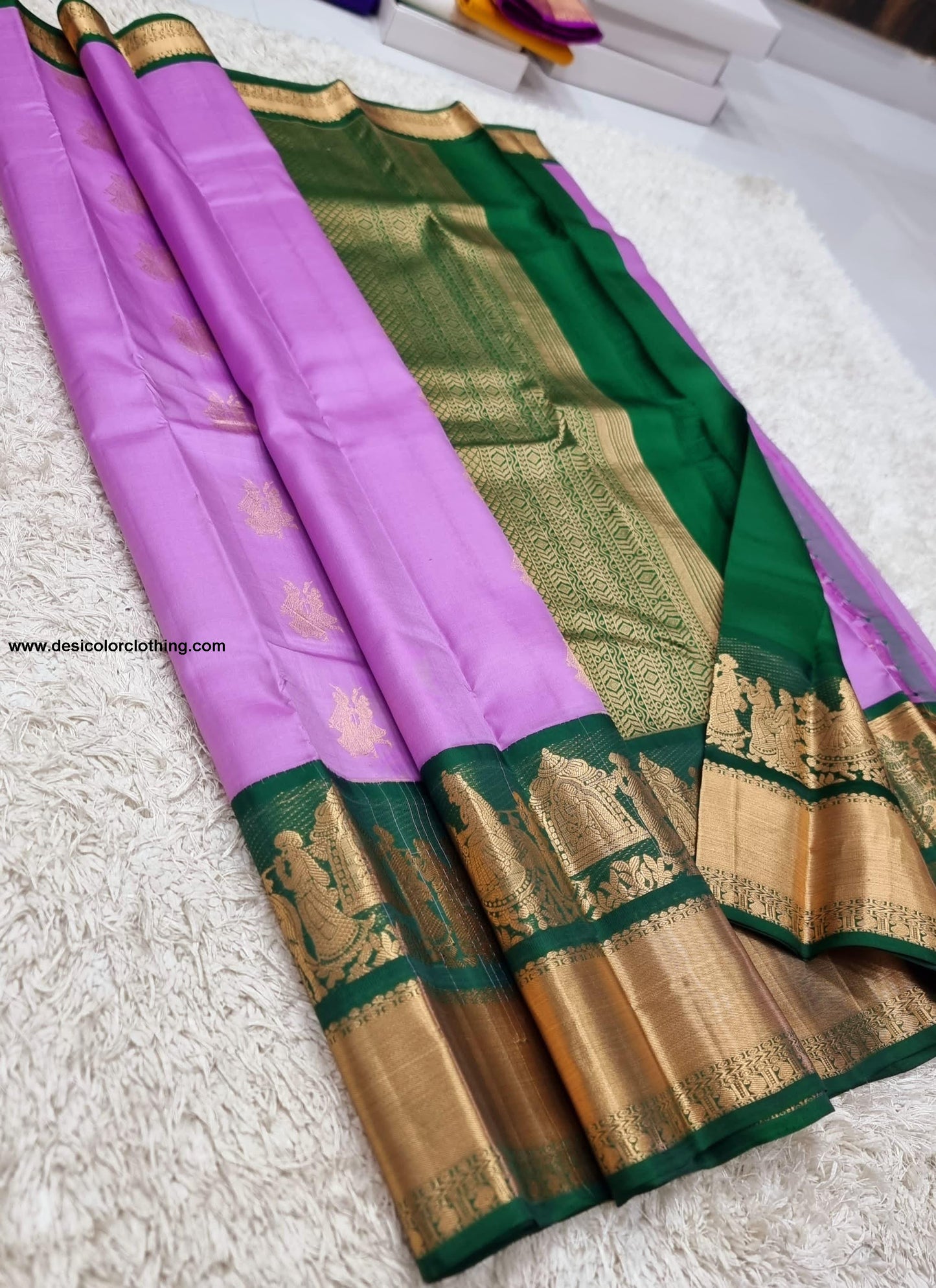 Kanchipuram 100% Pure Handwoven 1G Gold Zari Korvai Silk Saree with Big Border