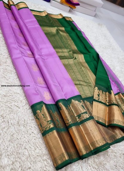 Kanchipuram 100% Pure Handwoven 1G Gold Zari Korvai Silk Saree with Big Border