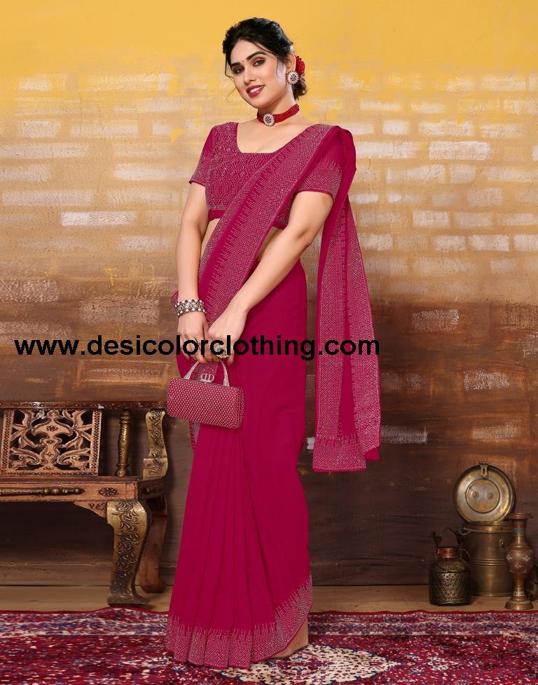 Rani Pink Plain Georgette Saree