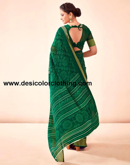 Bottle Green Georgette Bandhani Sarees