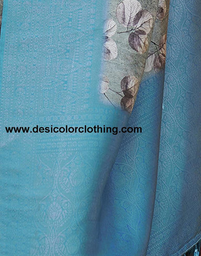 Dusty Green Silk Printed Sarees