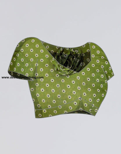 Parrot Green Cotton Printed Saree