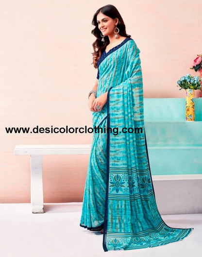 Sky Blue Renial Printed  Saree