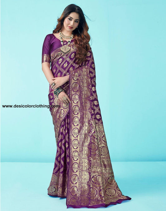 Dark Purple Jacquard Silk Saree