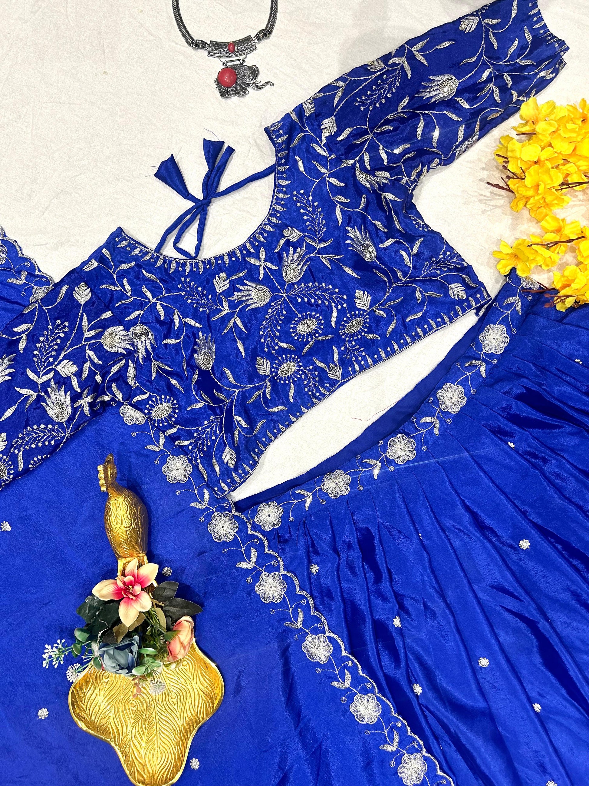 Product Image - Elegant Elephant Lehenga for Kids - Premium Chinnon Silk with Zari Embroidery