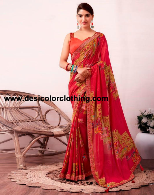 Pink Renial Printed  Saree